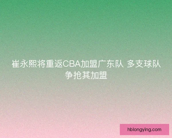 崔永熙将重返CBA加盟广东队 多支球队争抢其加盟